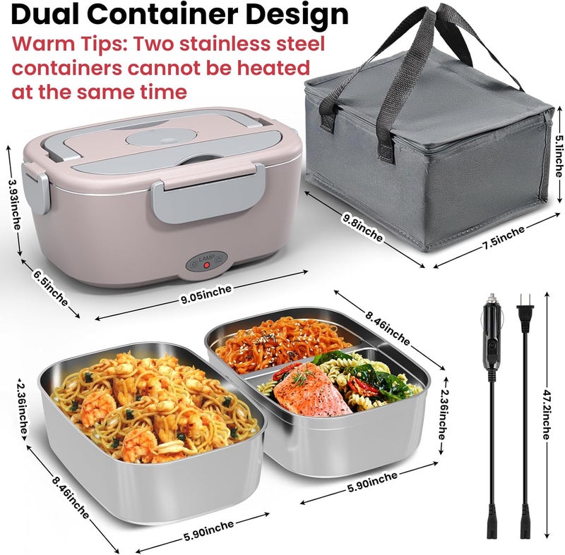 Sitlais Electric Lunch Box for Adults - 80W Fast Heated Lunch Box for Men&Women with Dual 1.5L Stainless Steel Containers Fast Heating Portable Food Warmer for Car&Truck lonchera eléctrica portátil - Image 3